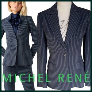 Michel Rene Navy Pinstripe One Button Jacket Blazer (US6/EU38)
